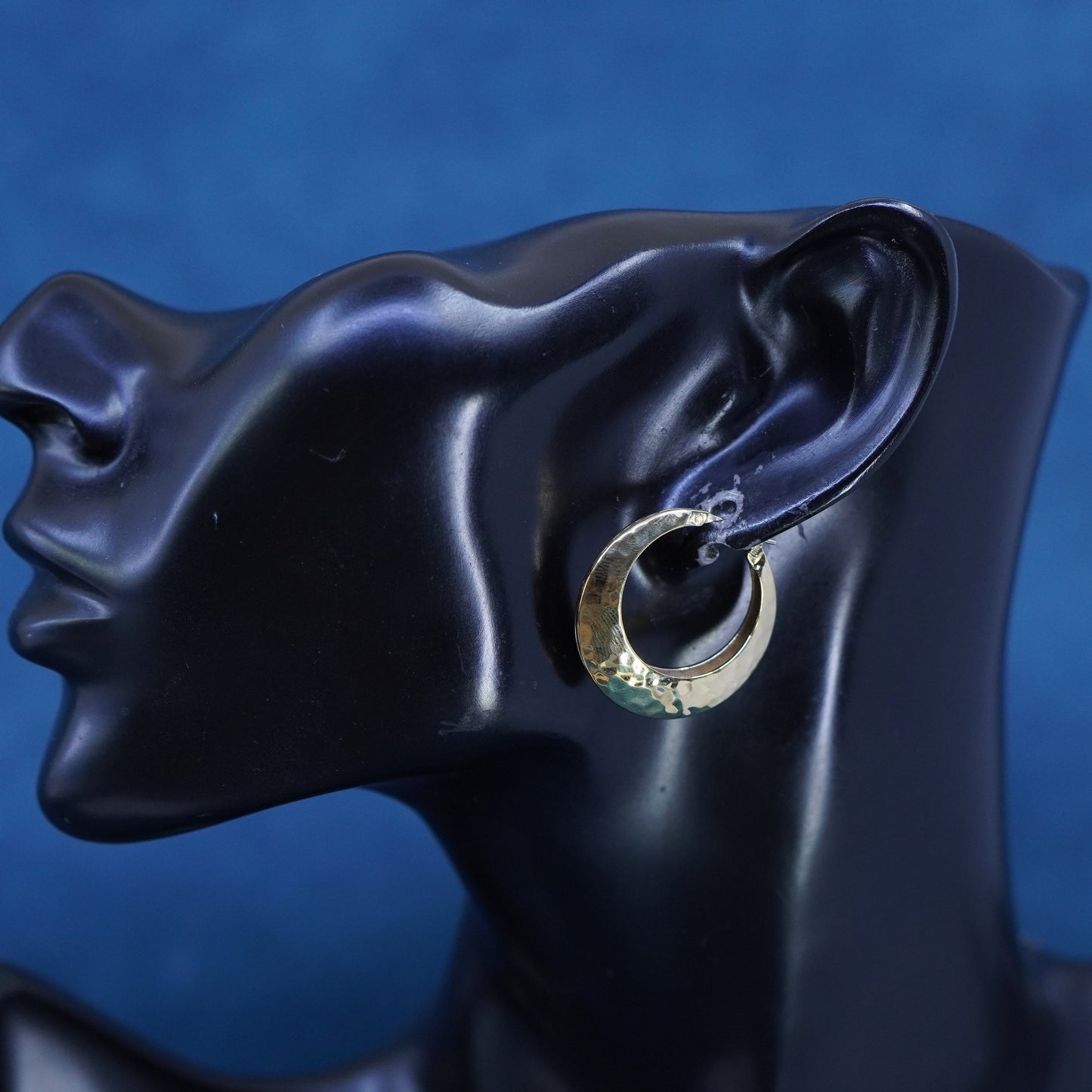 1”, vermeil gold over Sterling silver handmade hammered earrings, 925 hoops