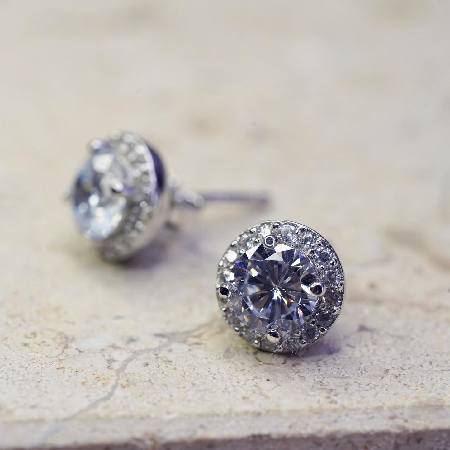 8mm, Sterling silver handmade earrings, 925 cz cluster studs