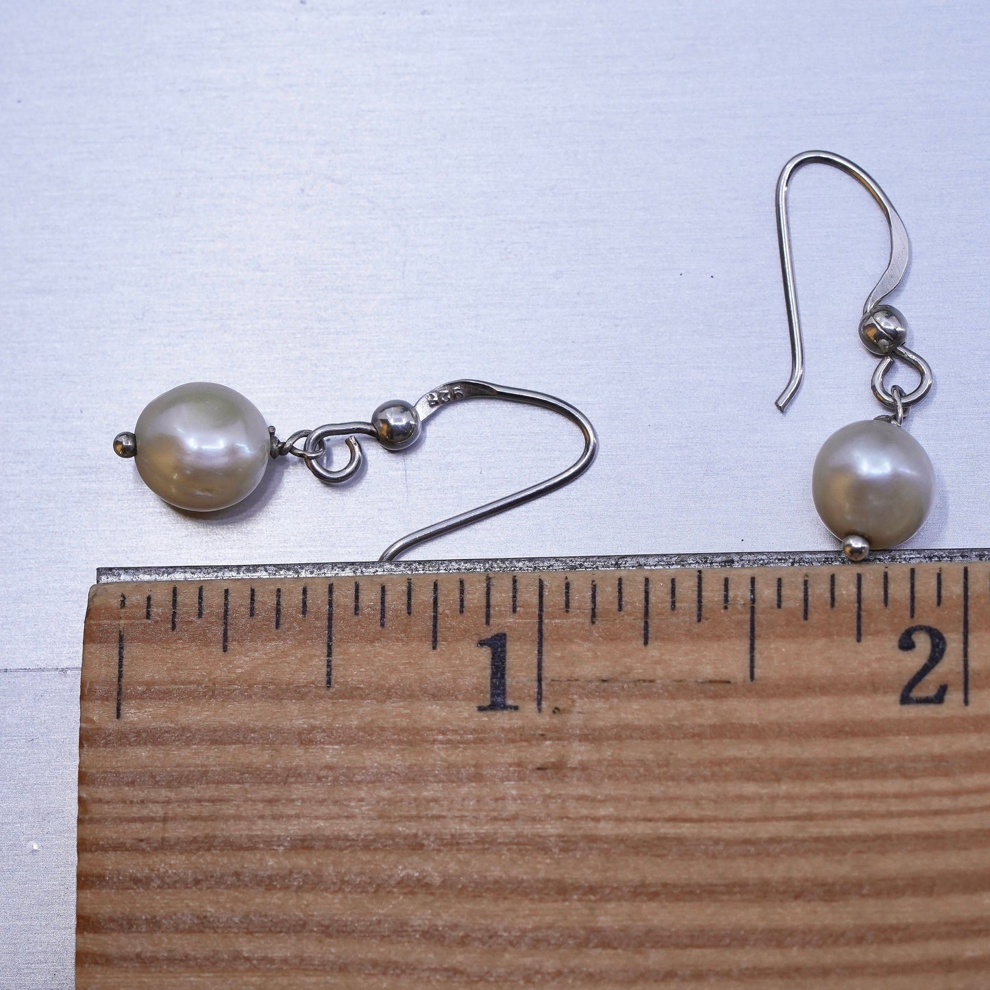 vintage Sterling 925 silver handmade earrings with freshwater pearl