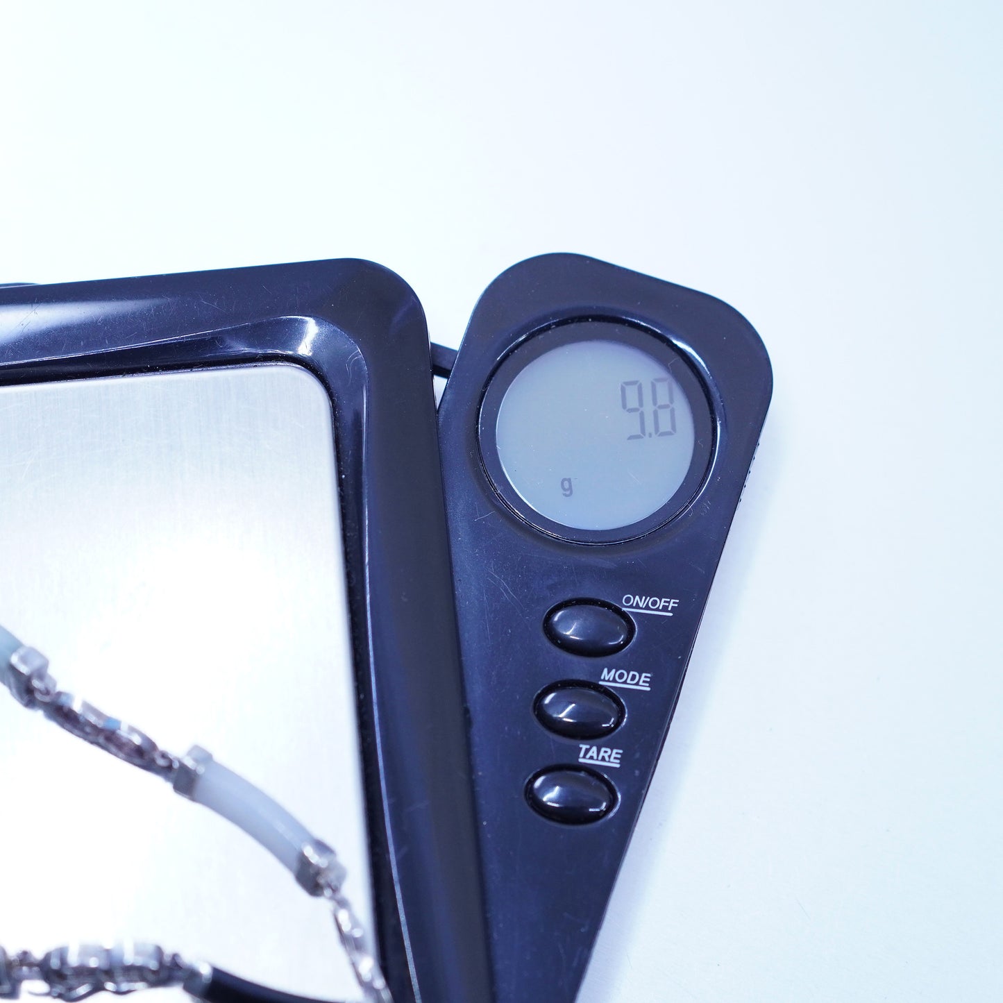 7.25”, sterling 925 silver bracelet with jade, carnelian, obsidian marcasite