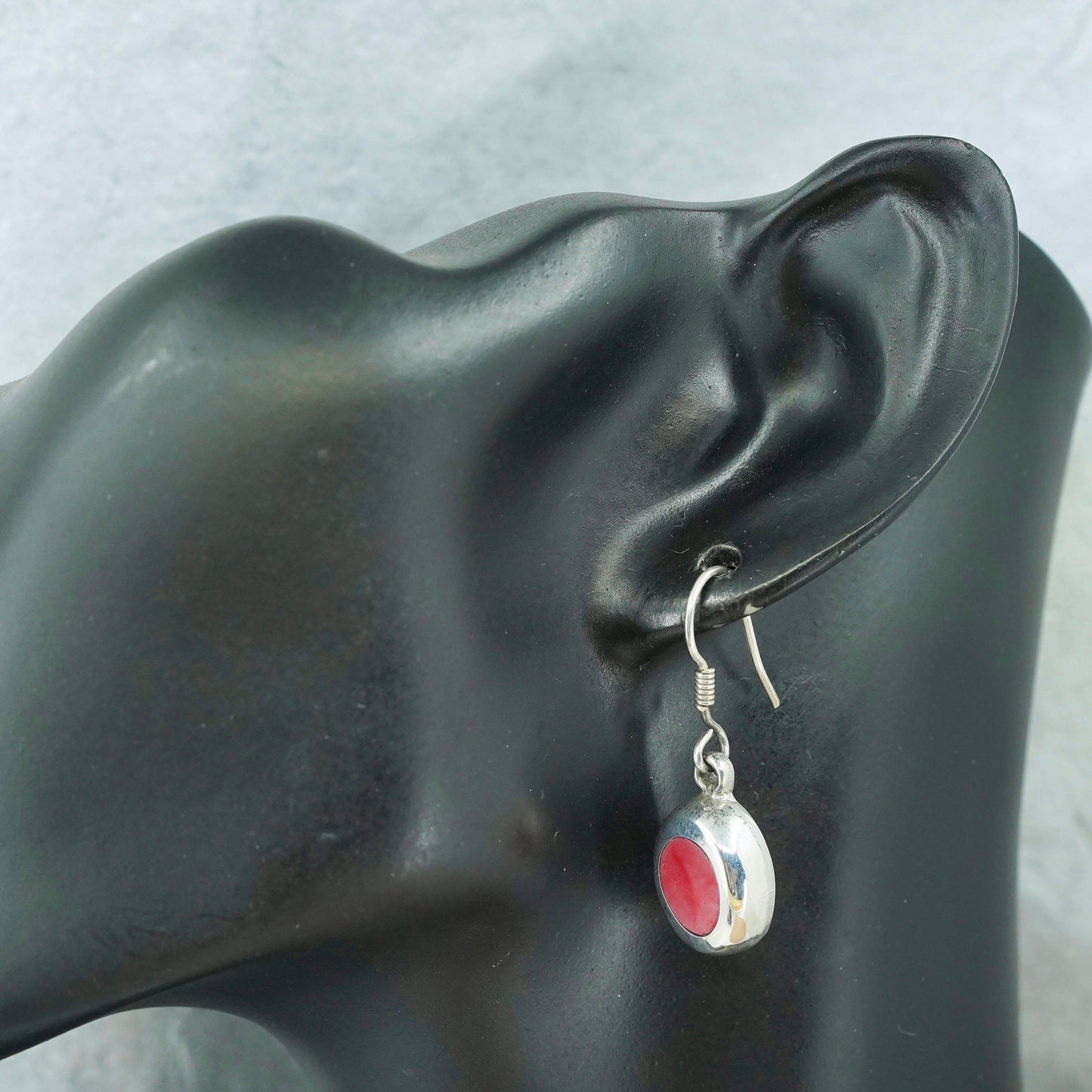 Vintage Mexican Sterling 925 silver handmade earrings with oval red onyx