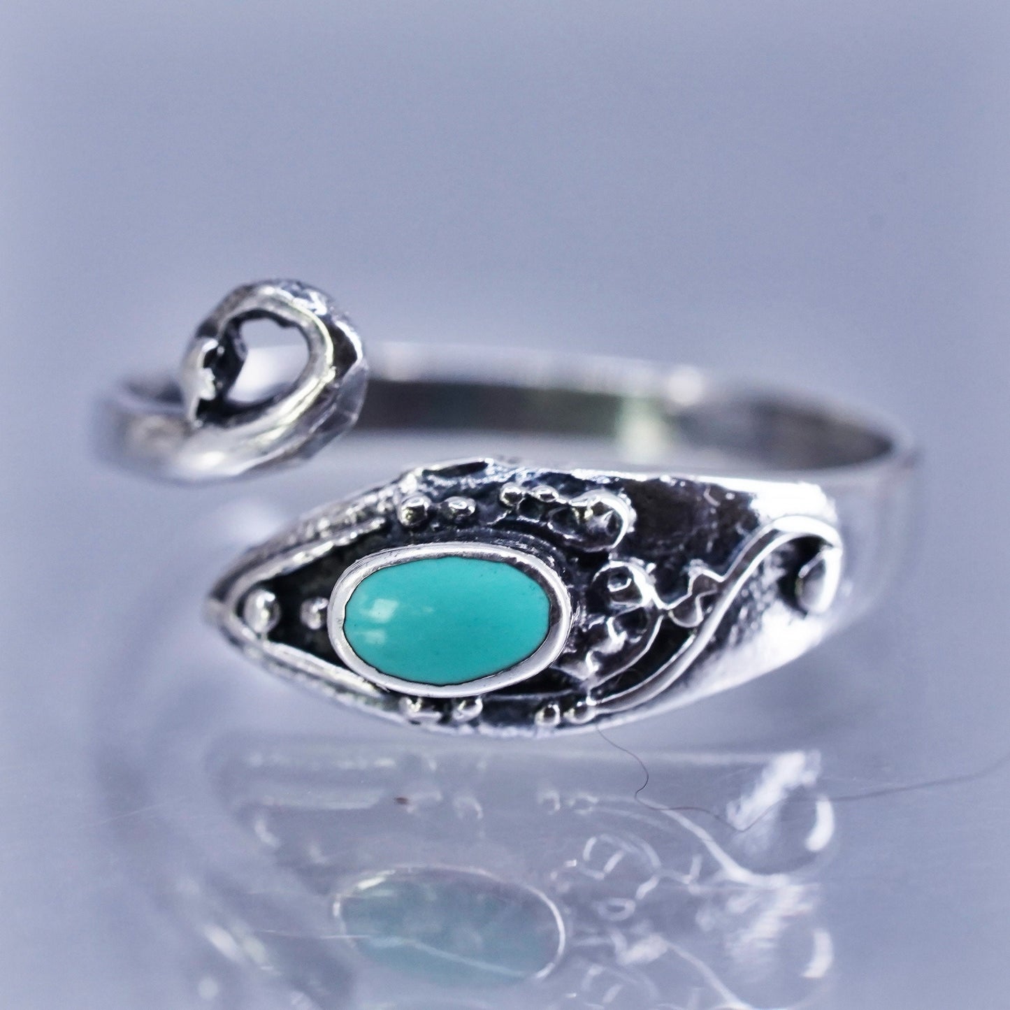 Size adjustable, vintage Sterling 925 silver handmade wrap snake ring turquoise