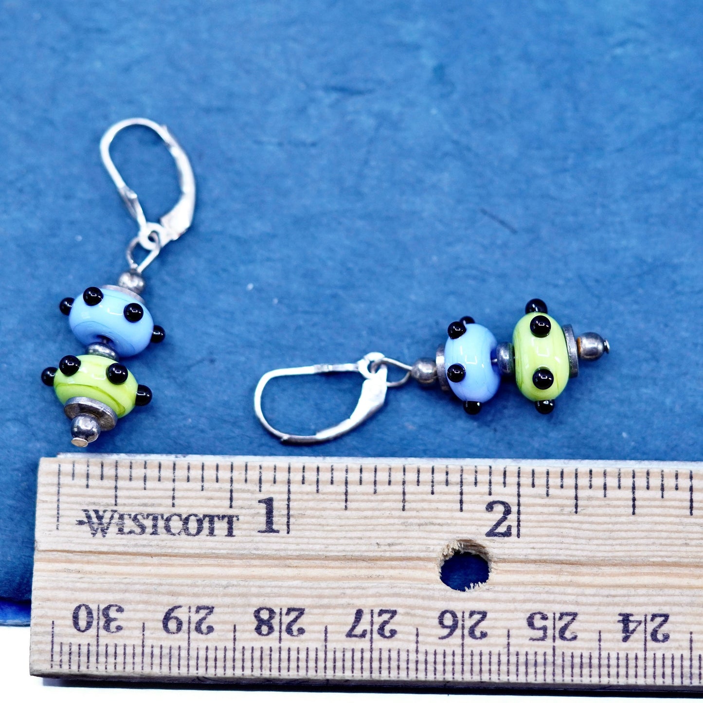 Vintage sterling silver handmade earrings, 925 hooks with glass beads