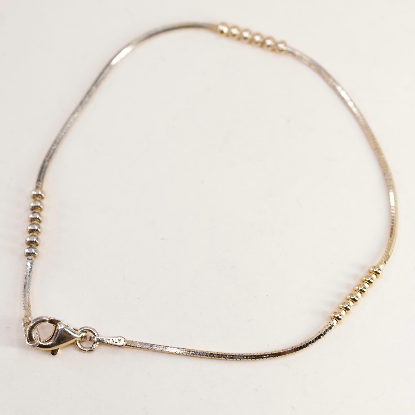7", Vintage gold over sterling silver bracelet, 925 snake chain with beads