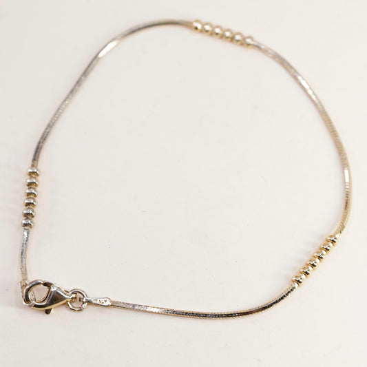 7", Vintage gold over sterling silver bracelet, 925 snake chain with beads