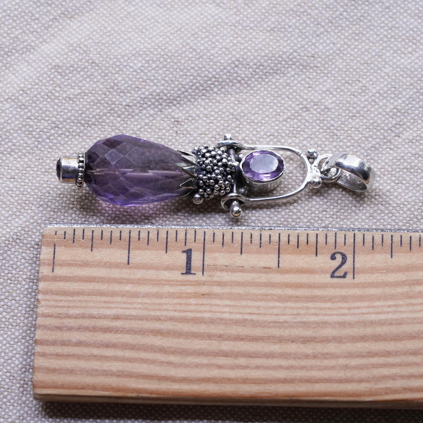 Vintage sterling 925 silver handmade healing crystal pendant with amethyst
