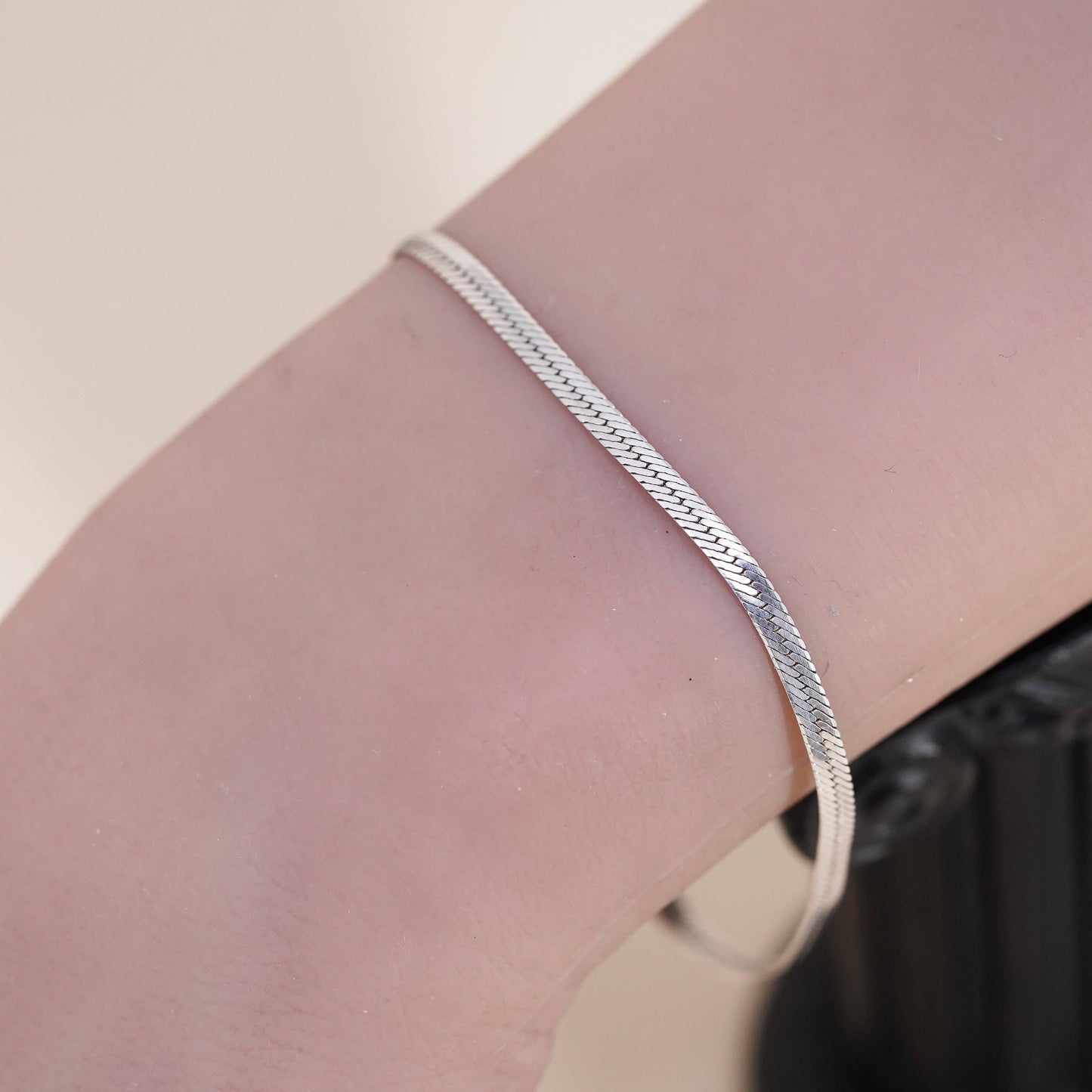 7.5” 3mm, Vintage sterling 925 silver bracelet, herringbone link bracelet