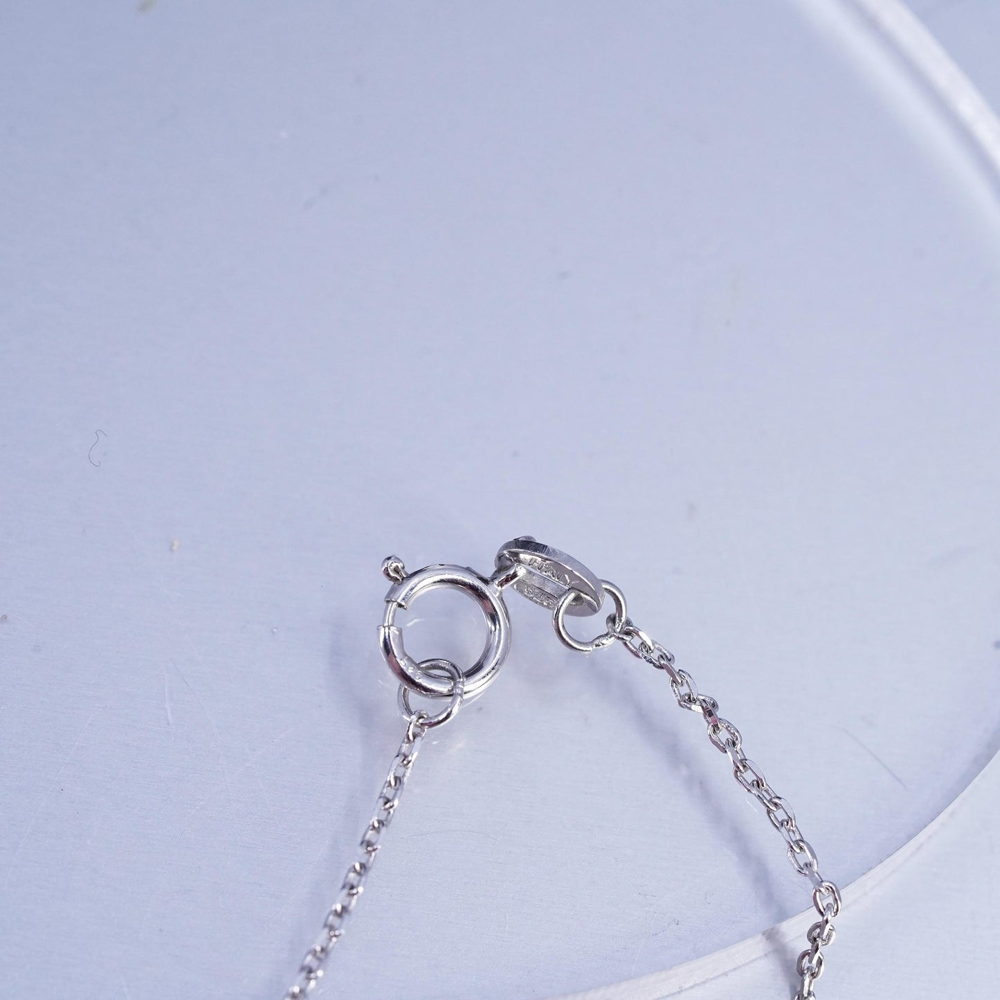 18", vintage Sterling 925 silver circle chain necklace w/ quartz beads pendant