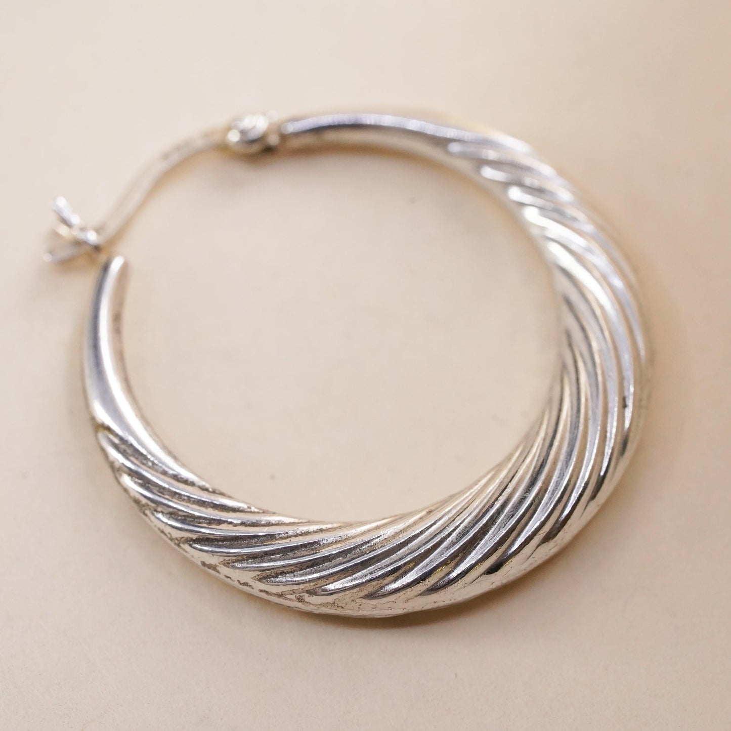 1", Vintage sterling silver loop single earring, fashion primitive twisted hoop