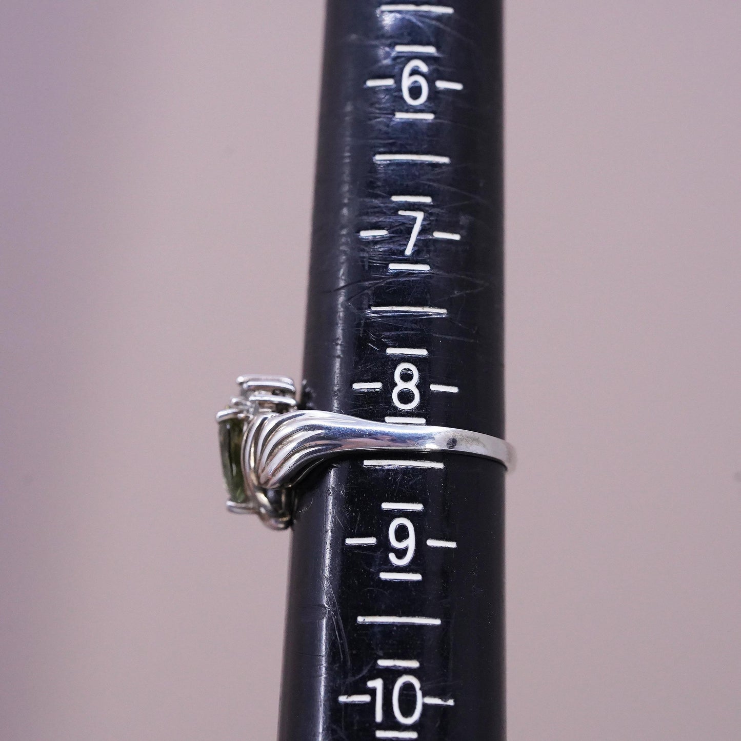Size 8.25, vintage Sterling silver 925 handmade ring with teardrop peridot cz