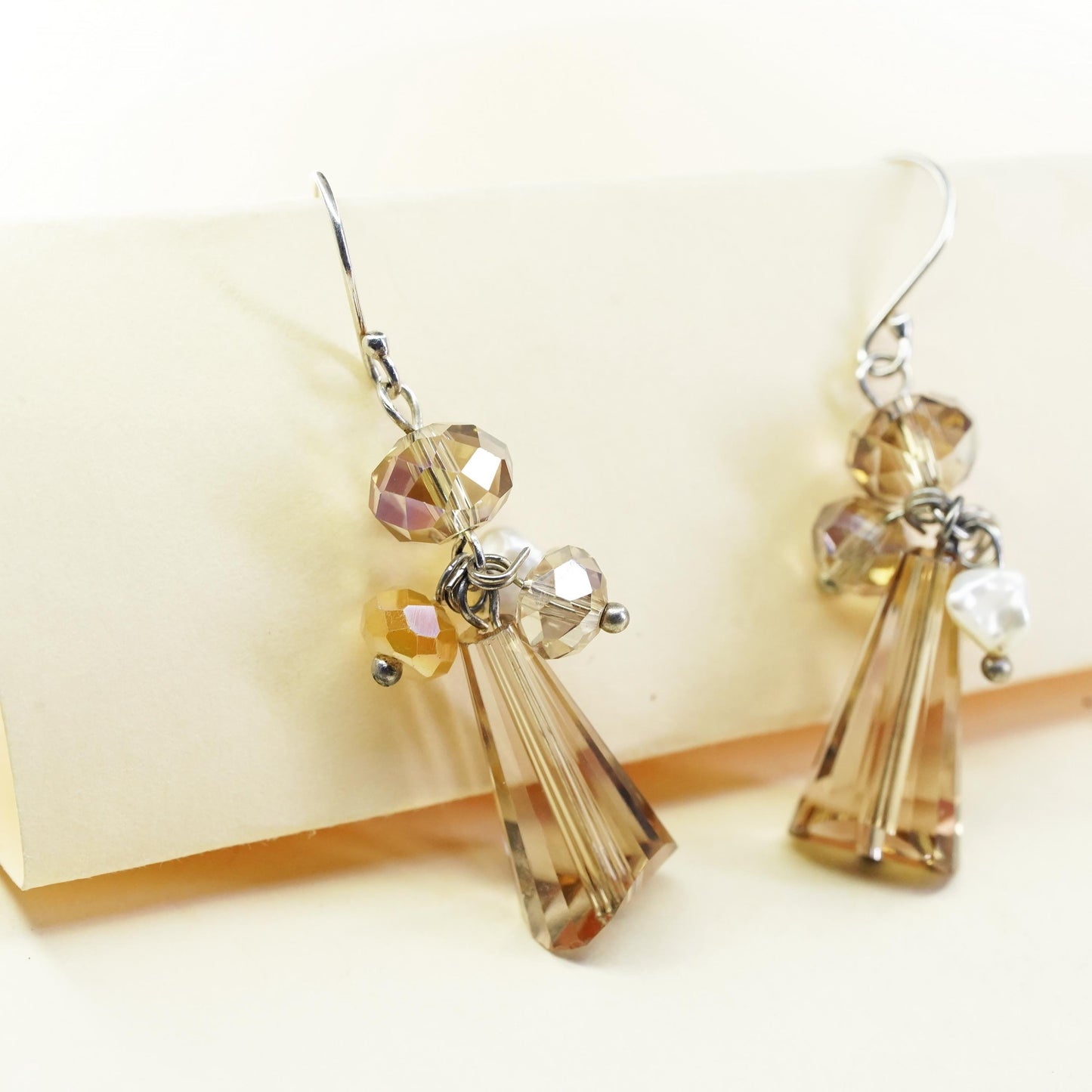 Vintage sterling 925 silver handmade teardrop earrings with cluster crystal