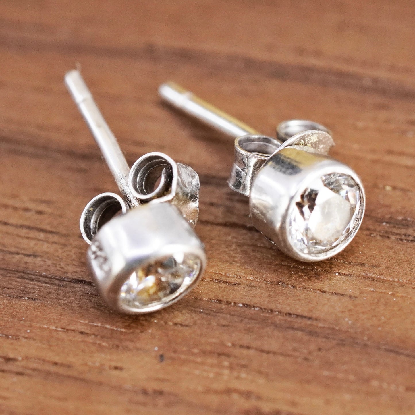 5mm, vintage Sterling silver clear round crystal studs, cz earrings