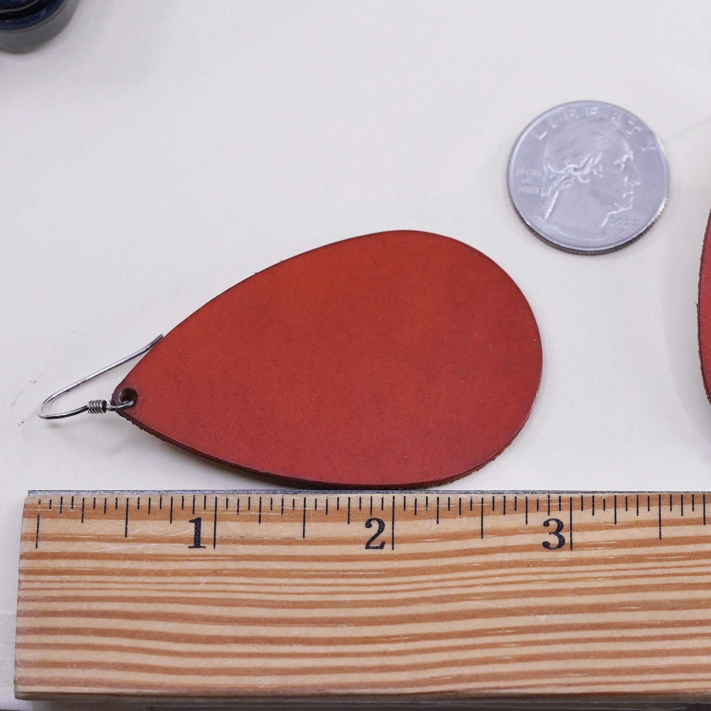 Vintage 925 Sterling Silver handmade Earrings with red leather teardrop