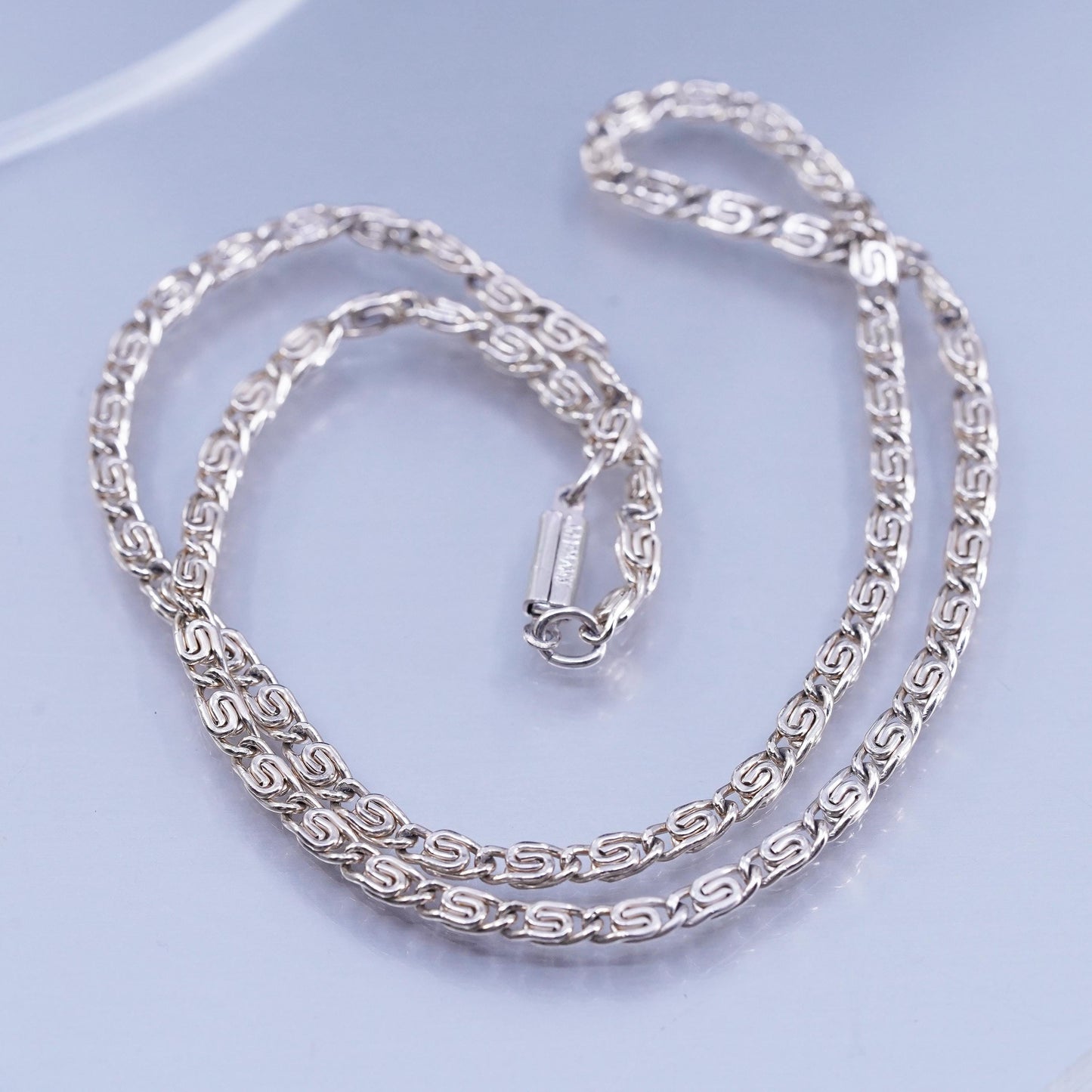 18” 3mm, vintage German Sterling 800 silver flatten curb chain necklace