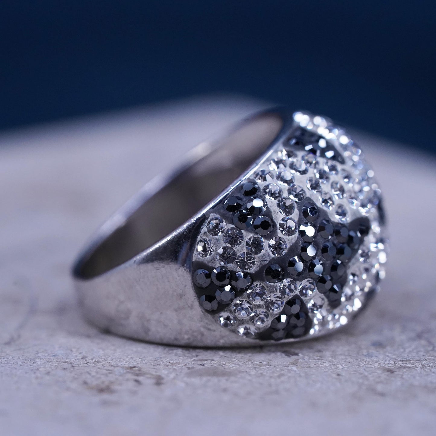 Size 8.25, two tone sterling silver star ring with cluster Cz, gift Christmas