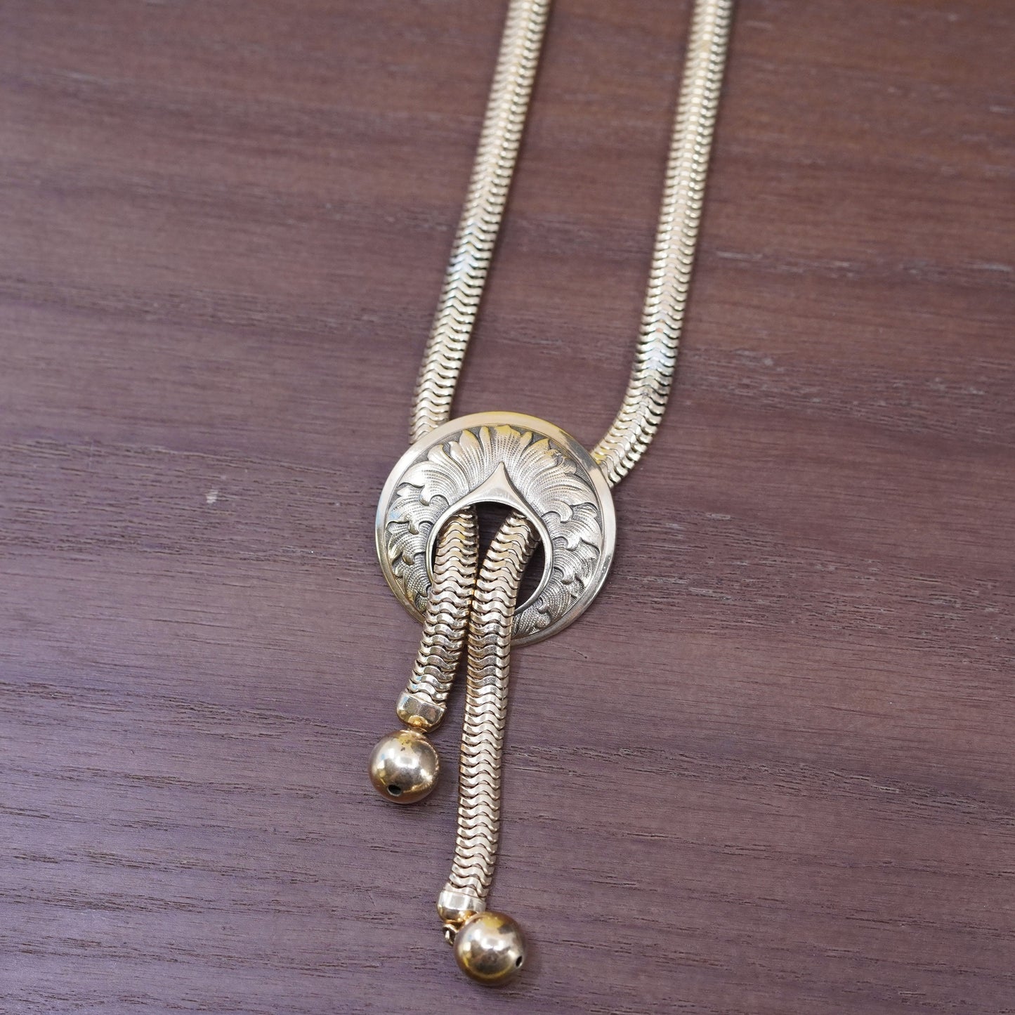 18” vermeil gold over 925 Forstner Sterling silver Snake Chain Necklace circle