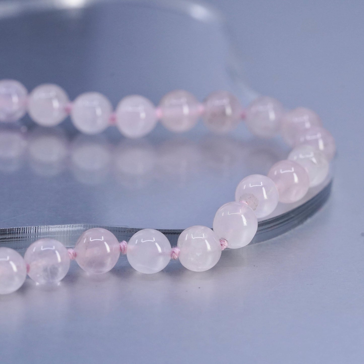 18" 8mm Vintage Pink Rose Quartz Beads necklace with sterling 925 silver clasp