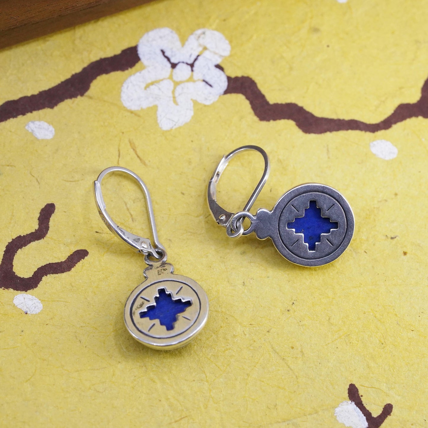 Vintage Carolyn Pollack Relios Sterling 925 Silver circle Earrings lapis lazuli