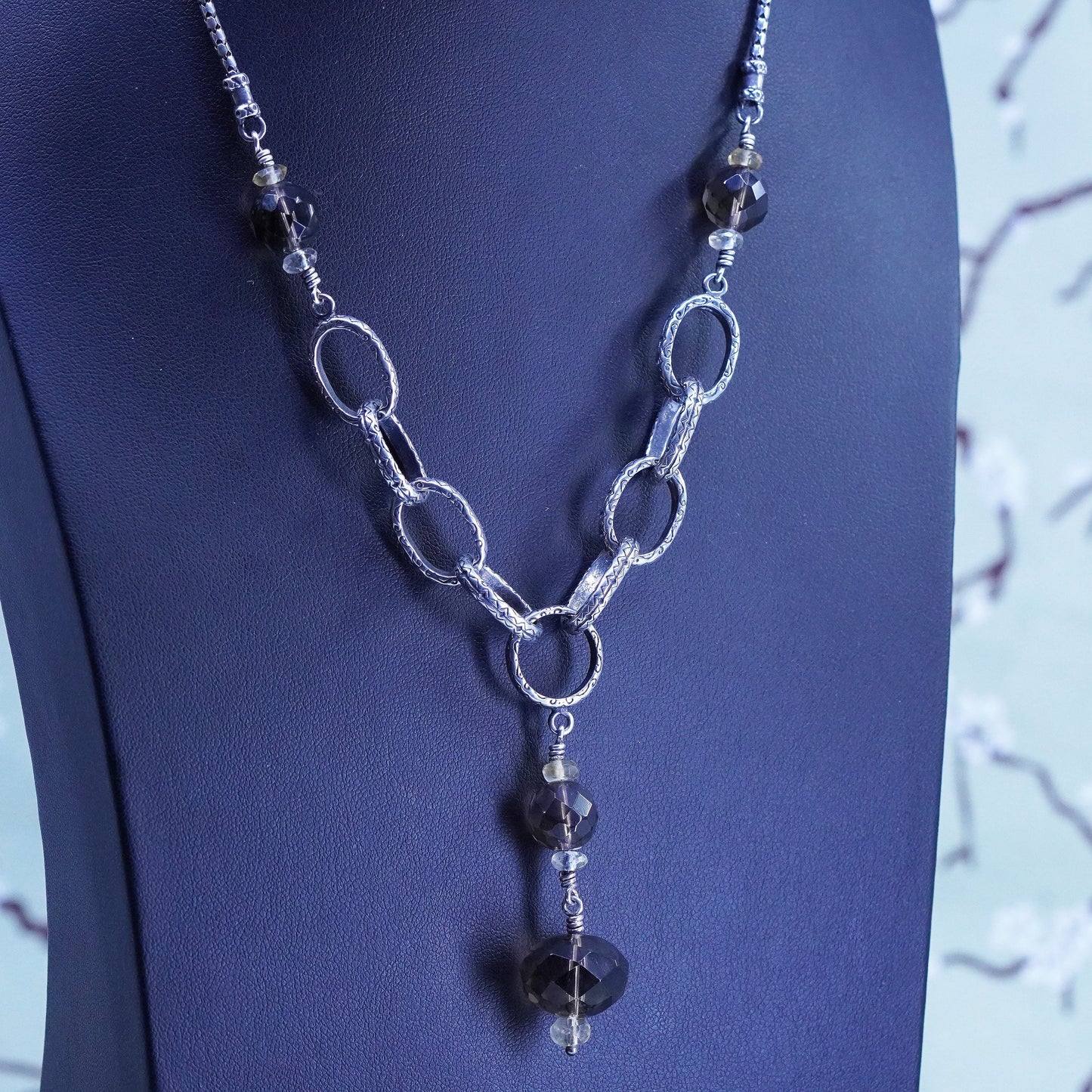 17”, Silpada Ornate Sterling 925 Silver Citrine & Smoky Quartz Necklace N1454