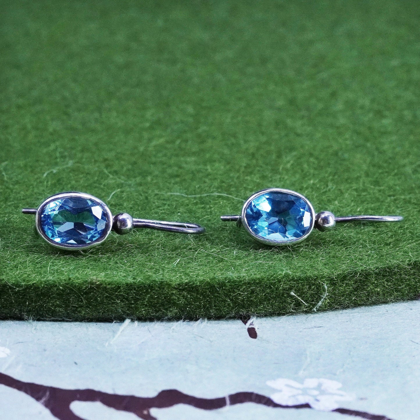 Vintage sterling silver 925 handmade earrings with oval blue topaz
