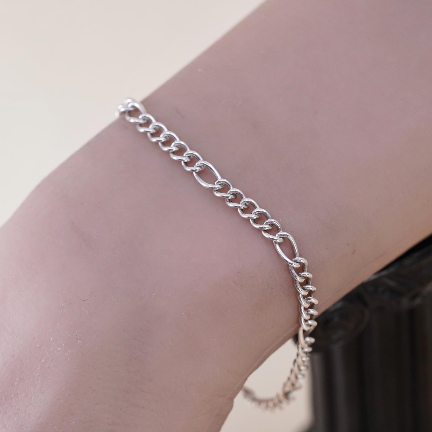 7” 4mm, Vintage Italian sterling 925 silver bracelet, figaro chain