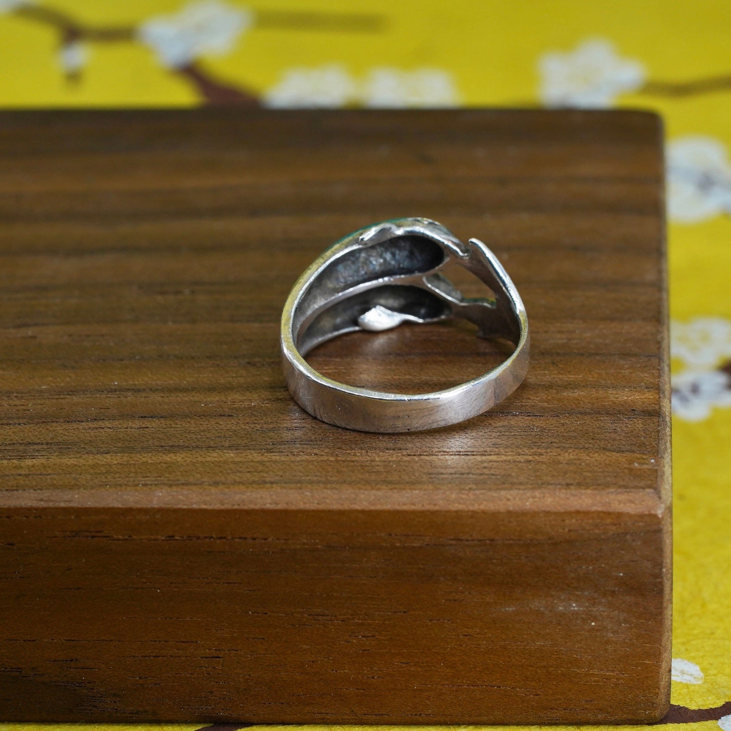 Size 7, vintage Sterling silver handmade ring, 925 double dolphin band