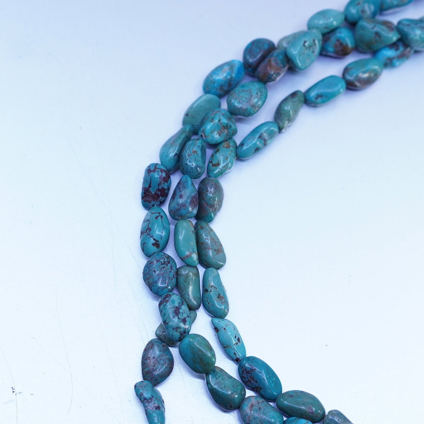 16+2”, VTG Sterling 925 silver handmade necklace with nugget turquoise beads