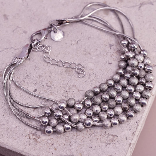 7+2”, vintage Sterling silver bracelet, 925 multi 5 strands snake chains beads