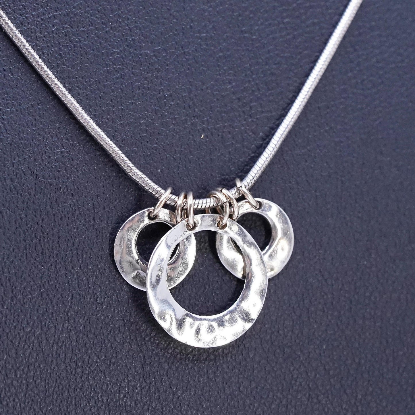 18", Brighton Sayan Sterling Silver snake Necklace and hammered circle pendant