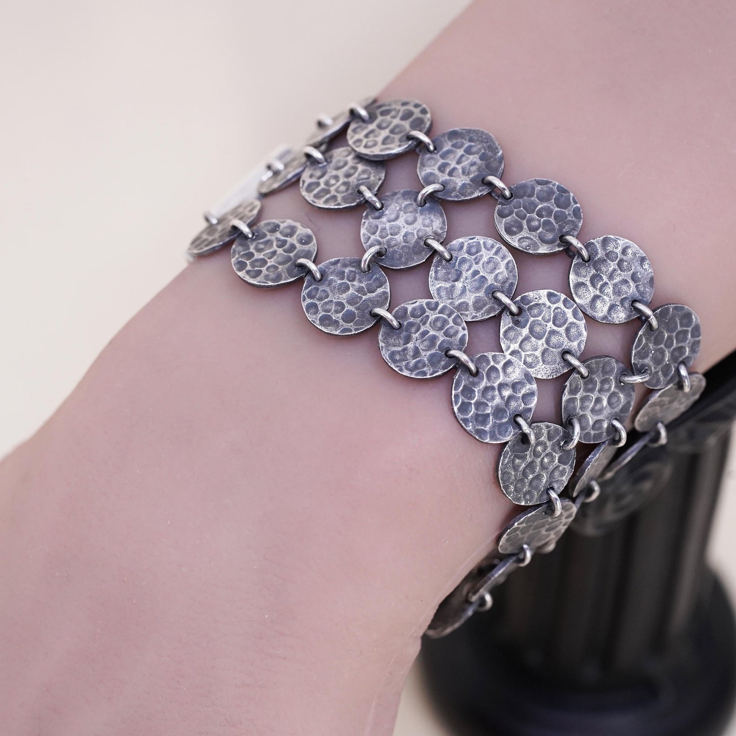 6.5”, Exex Claudia Agudelo oxidized sterling 925 silver multi strands bracelet