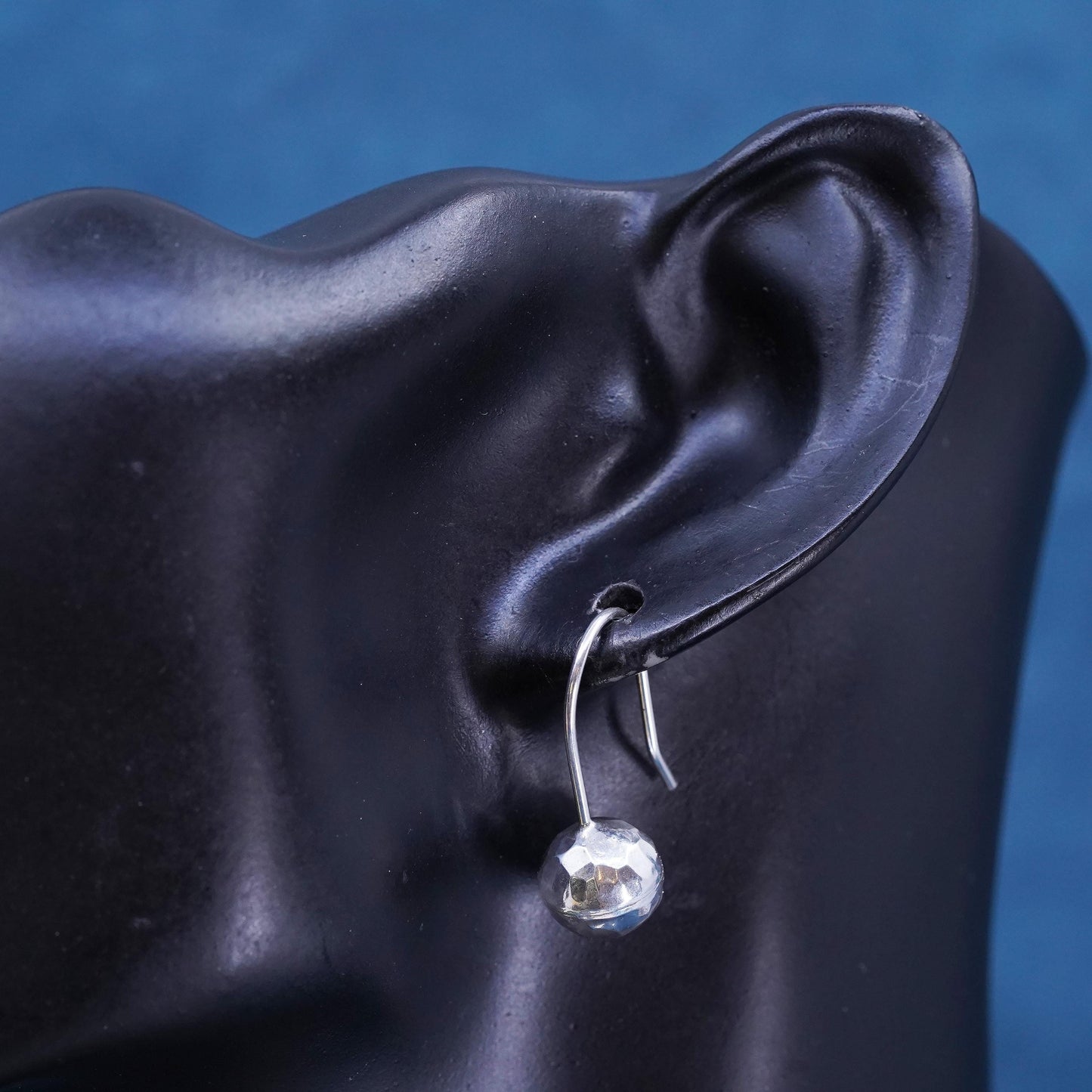 Vintage Sterling Silver handmade earrings. 925 silver hammered beads