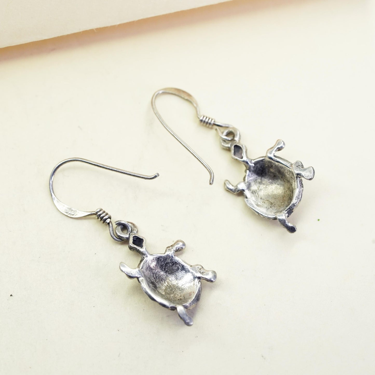 Vintage southwestern Sterling silver handmade earrings, 925 turtle dangles