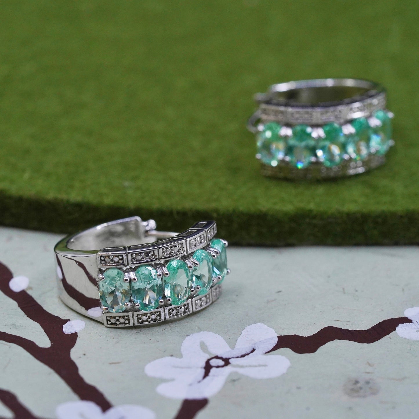 0.75”, sterling silver earrings, 925 hoops, Huggie with peridot and diamond
