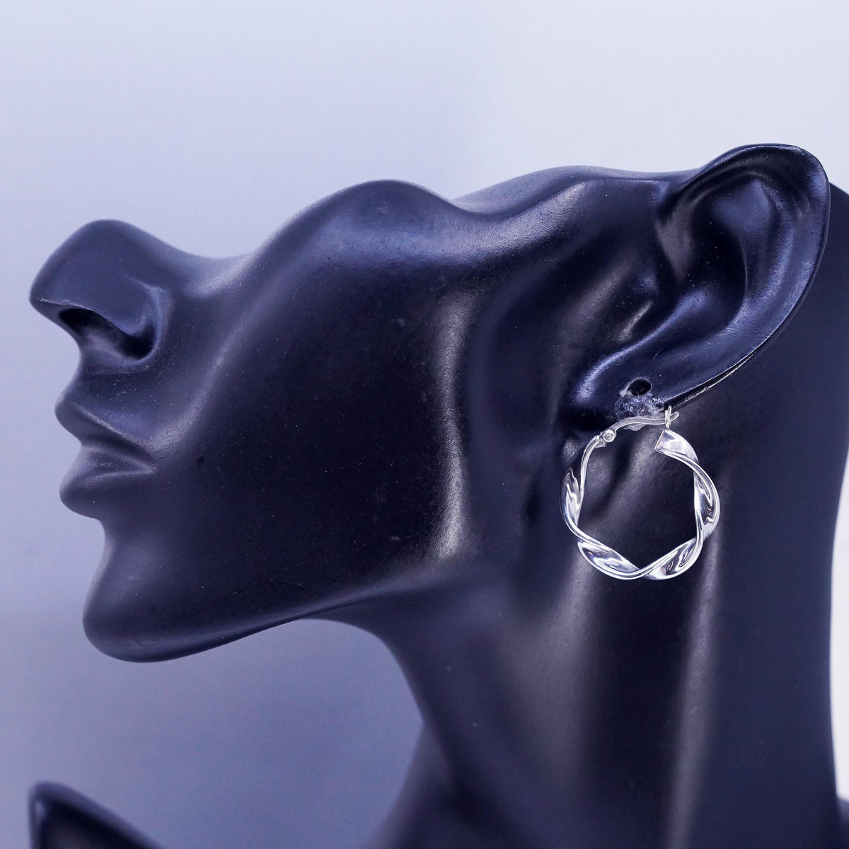 1", Vintage Sterling Silver Handmade Hoops, Italy 925 Twisted earrings, Huggie