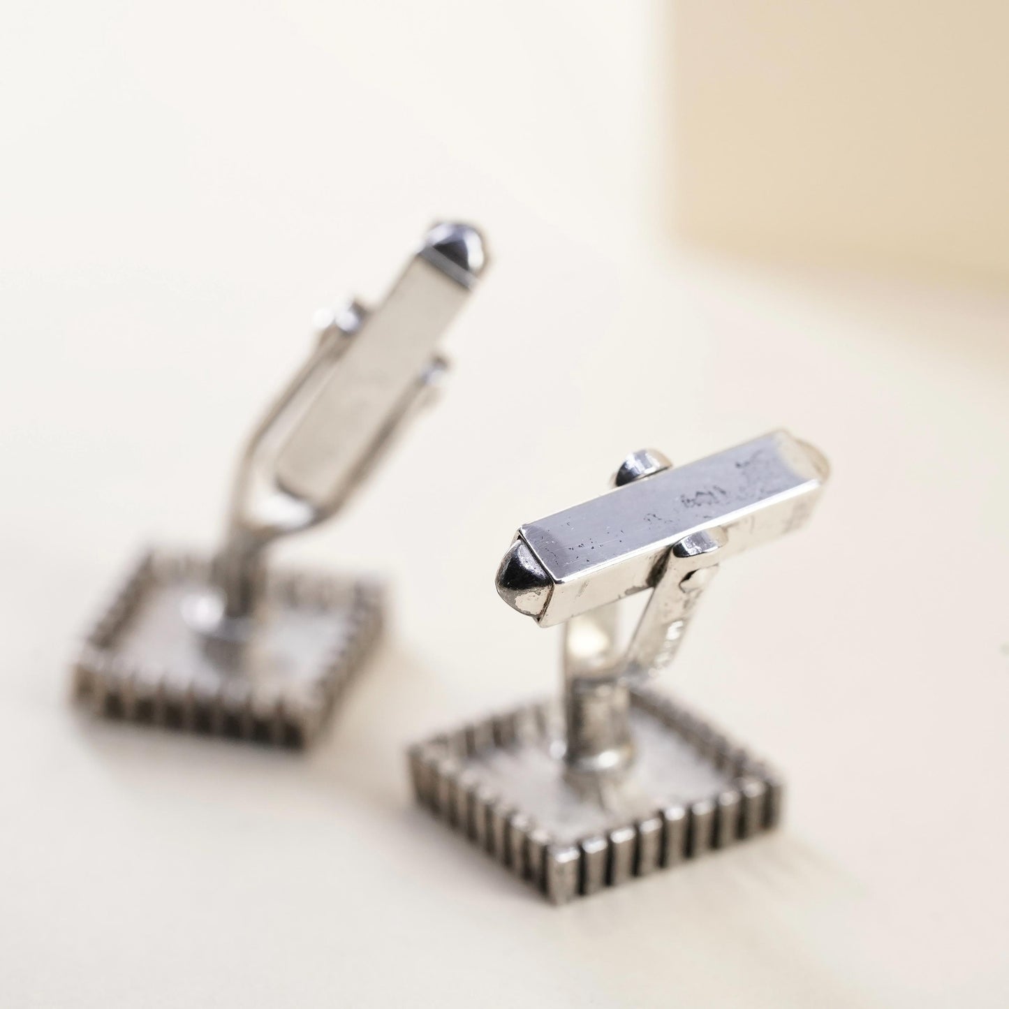 Vintage sterling silver square dotted cuff links, handmade 925 cufflinks