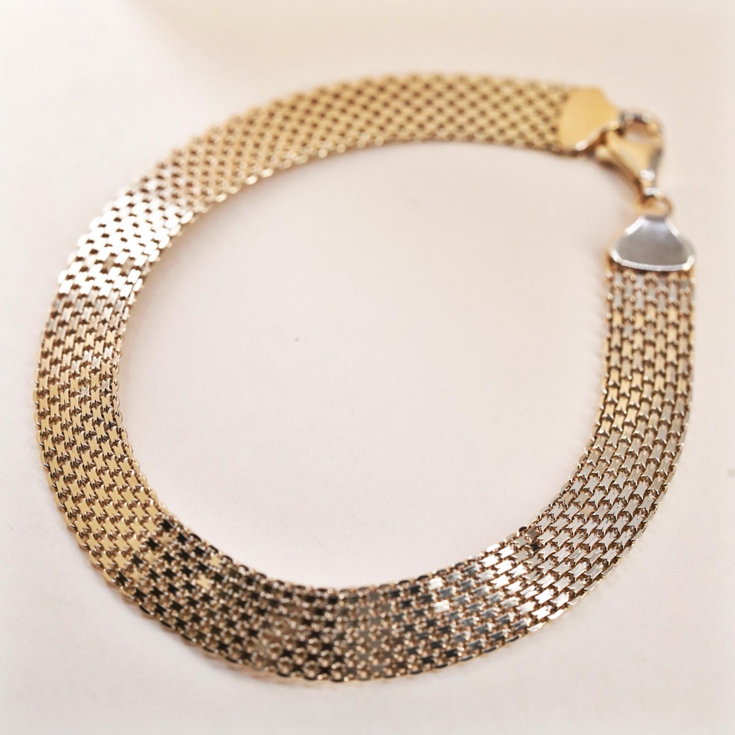 8", Vintage vermeil gold over Sterling silver flatten curb bracelet, 925 chain