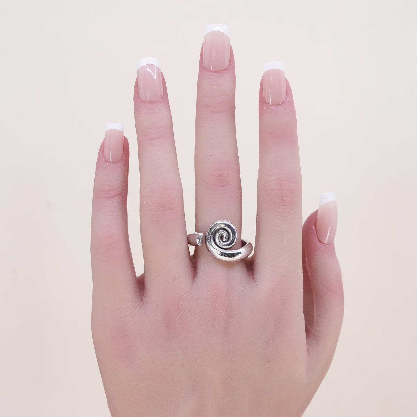 Size adjustable, vintage sterling silver statement ring, mexico 925 swirly band