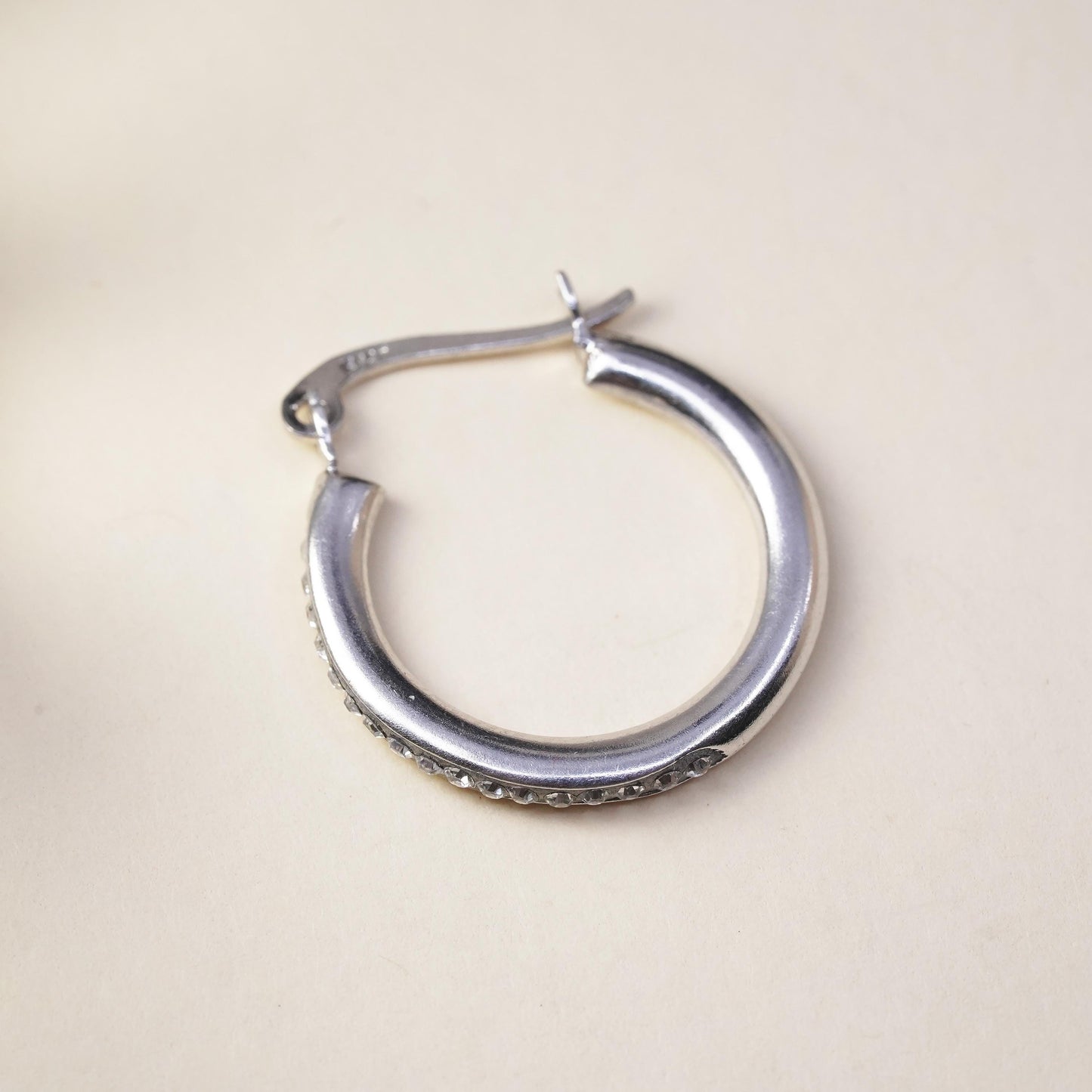 0.75", Vintage sterling silver loop single earring, fashion primitive hoop cz