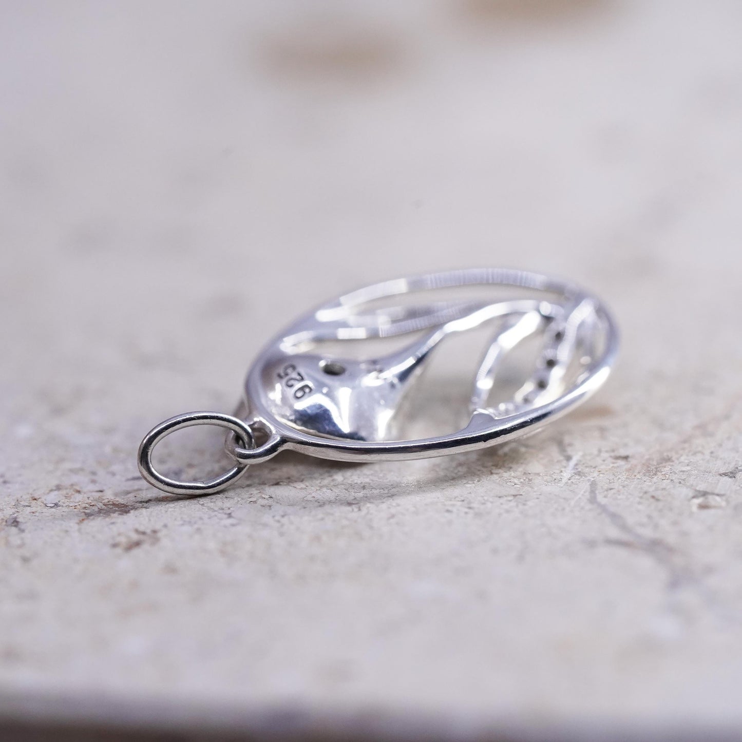 Vintage Sterling silver handmade pendant, 925 lily flower with cz