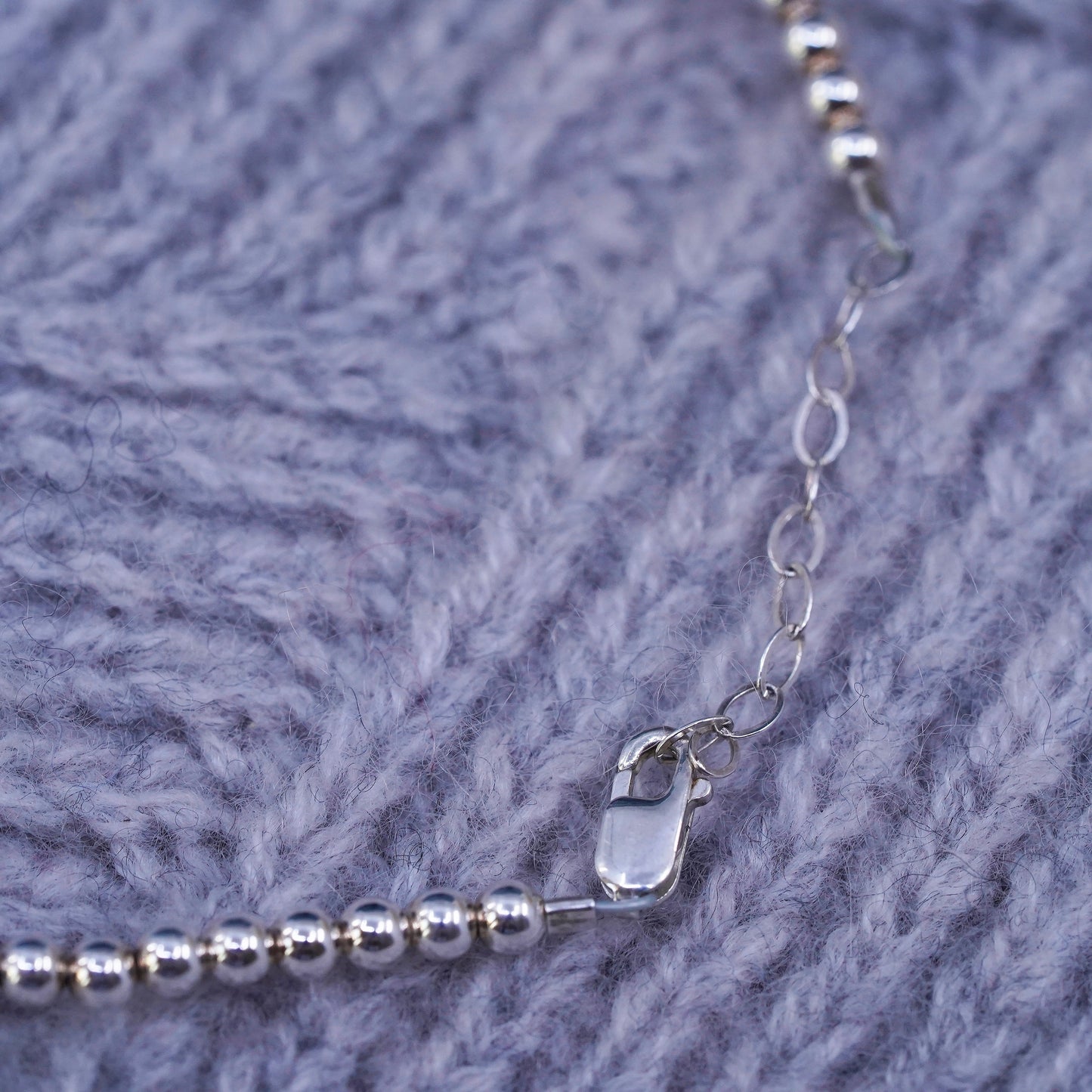 7.25”, vintage sterling 925 silver handmade beads bracelet with blue crystal