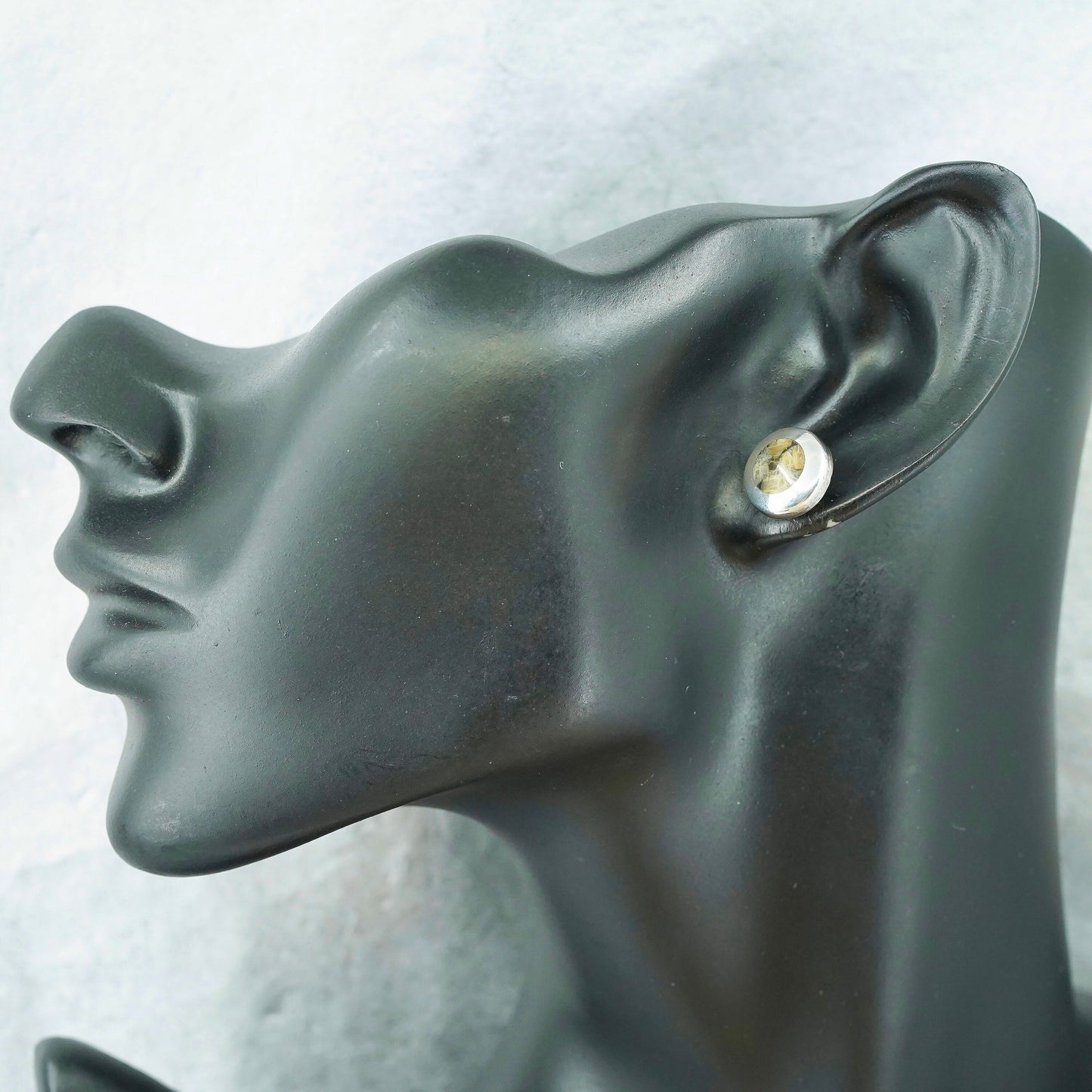Vintage Sterling 950 silver handmade earrings, studs with rutilated quartz