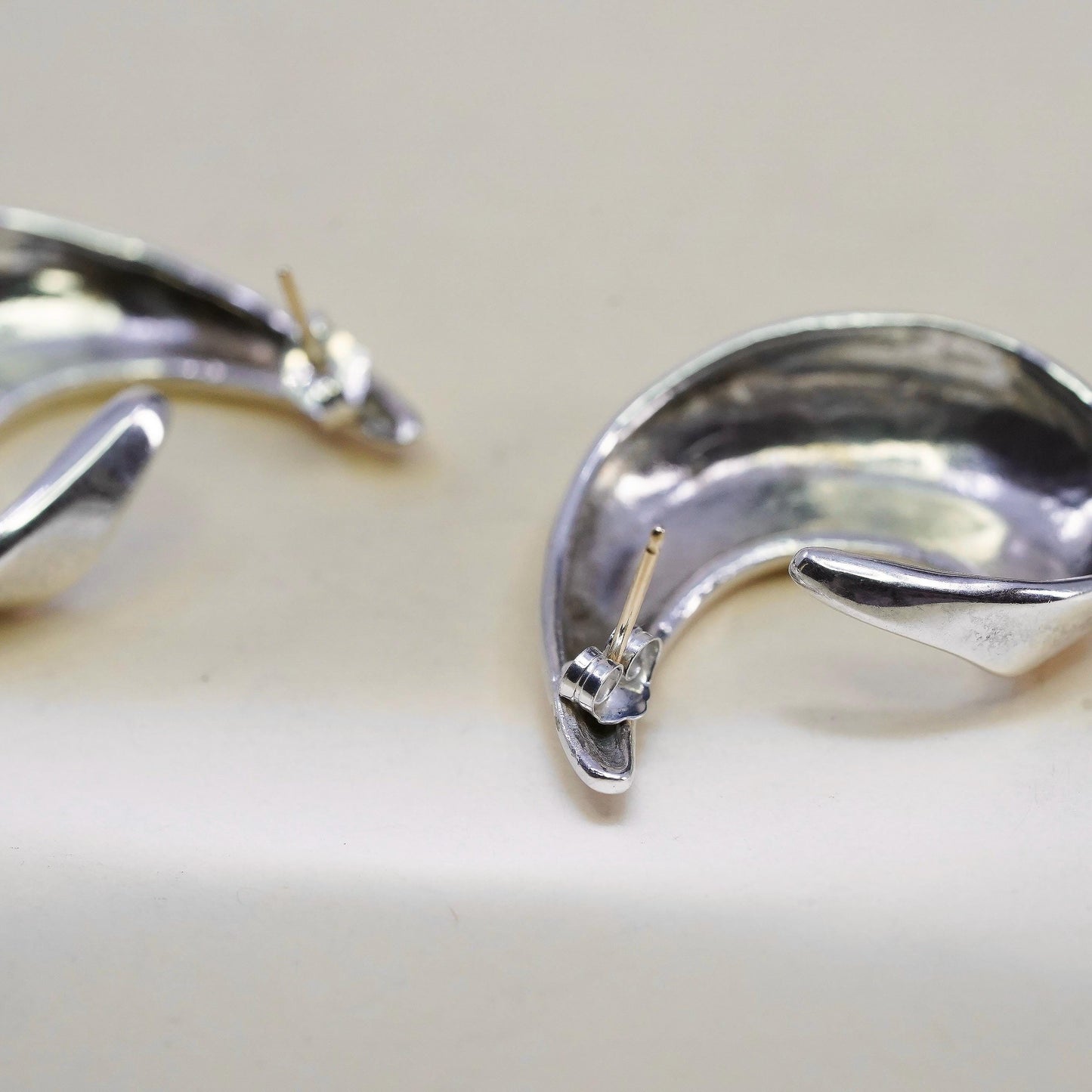 925 Sterling Silver Chunky Swirl Earrings, Bold Studs 14K yellow gold posts