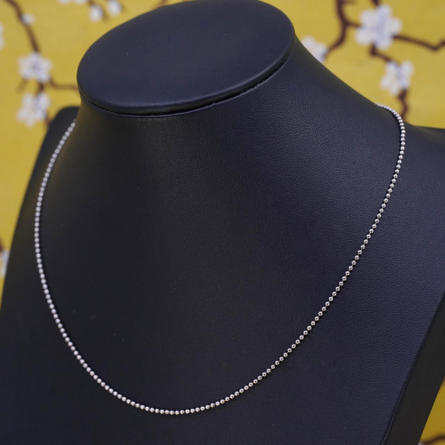 16”, 1mm, vintage Sterling silver beads necklace, Italy 925 curb chain beads