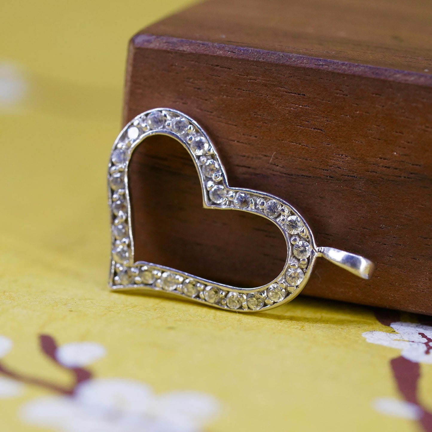 Vintage Sterling 925 silver handmade heart pendant with cz