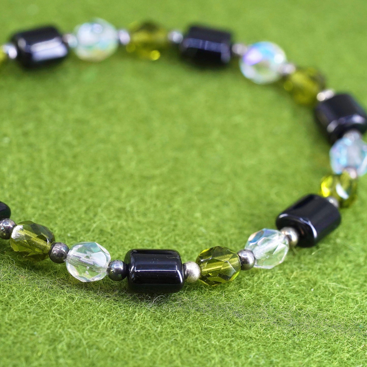 7", Sterling silver bracelet, 925 silver clasp with colorful crystal beads