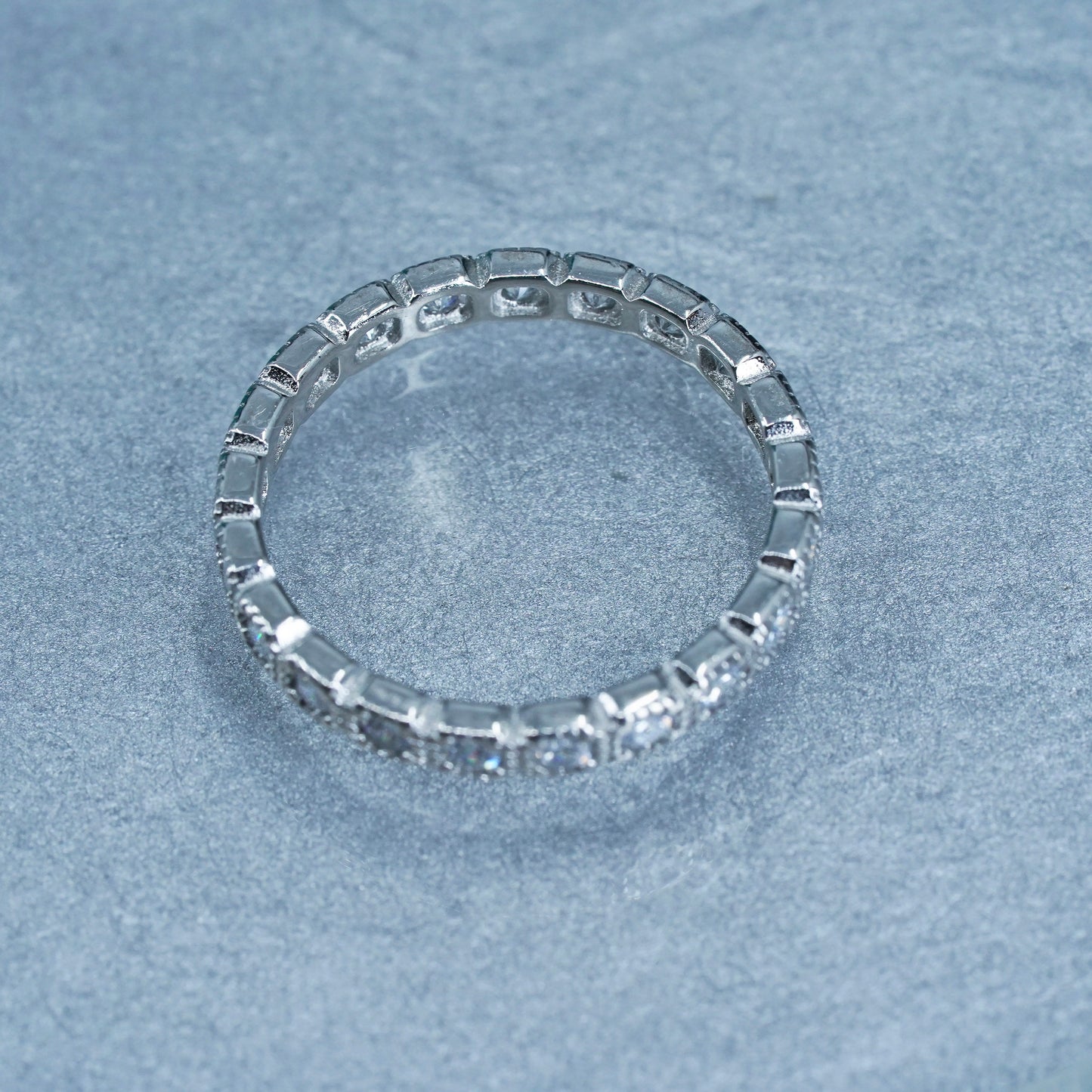 Size 8.25, vintage Sterling 925 silver wedding ring, Cz band