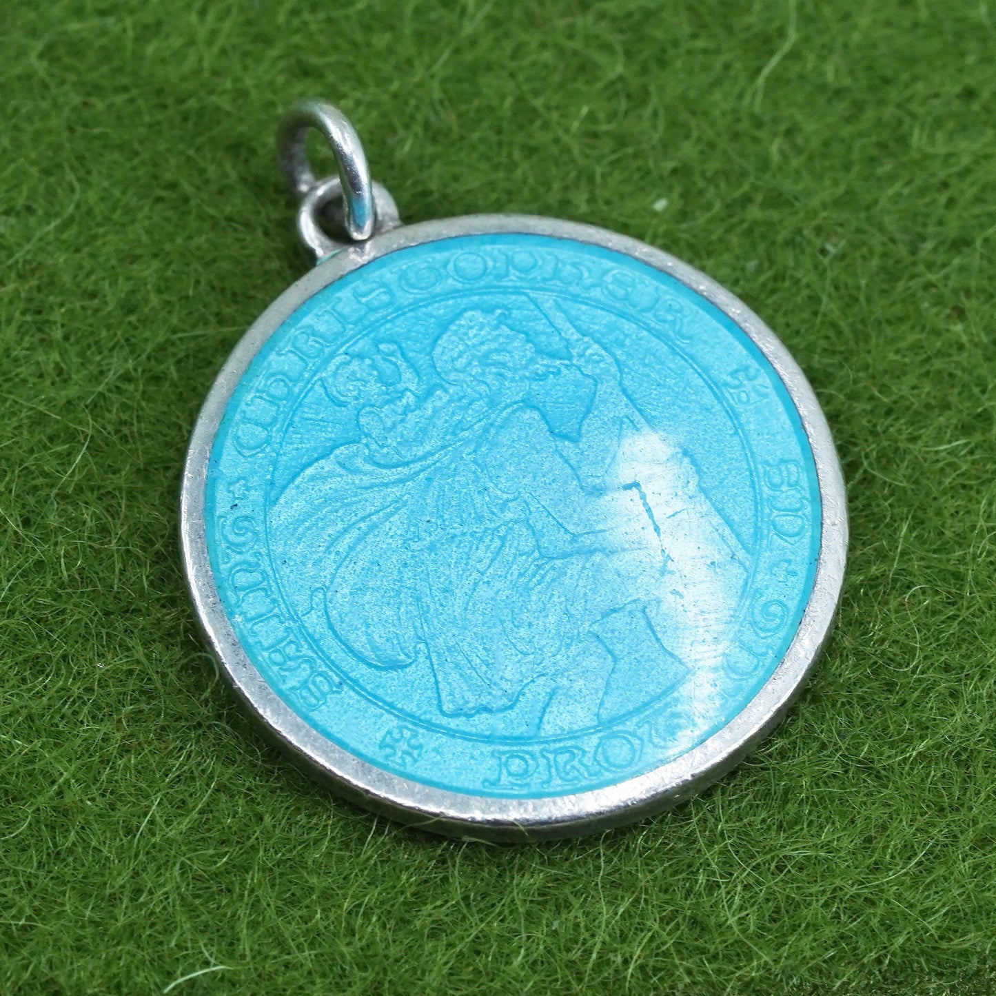 Charles Thomas sterling silver Guilloche enamel ST. Christopher pendant charm