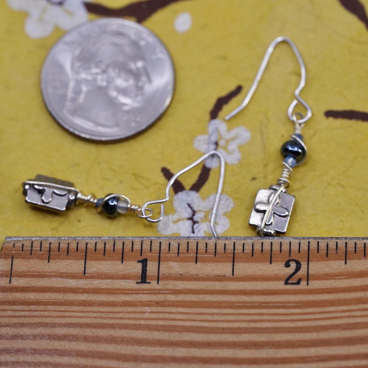 Vintage Sterling silver handmade earrings, 925 wired dangles with cross dangles