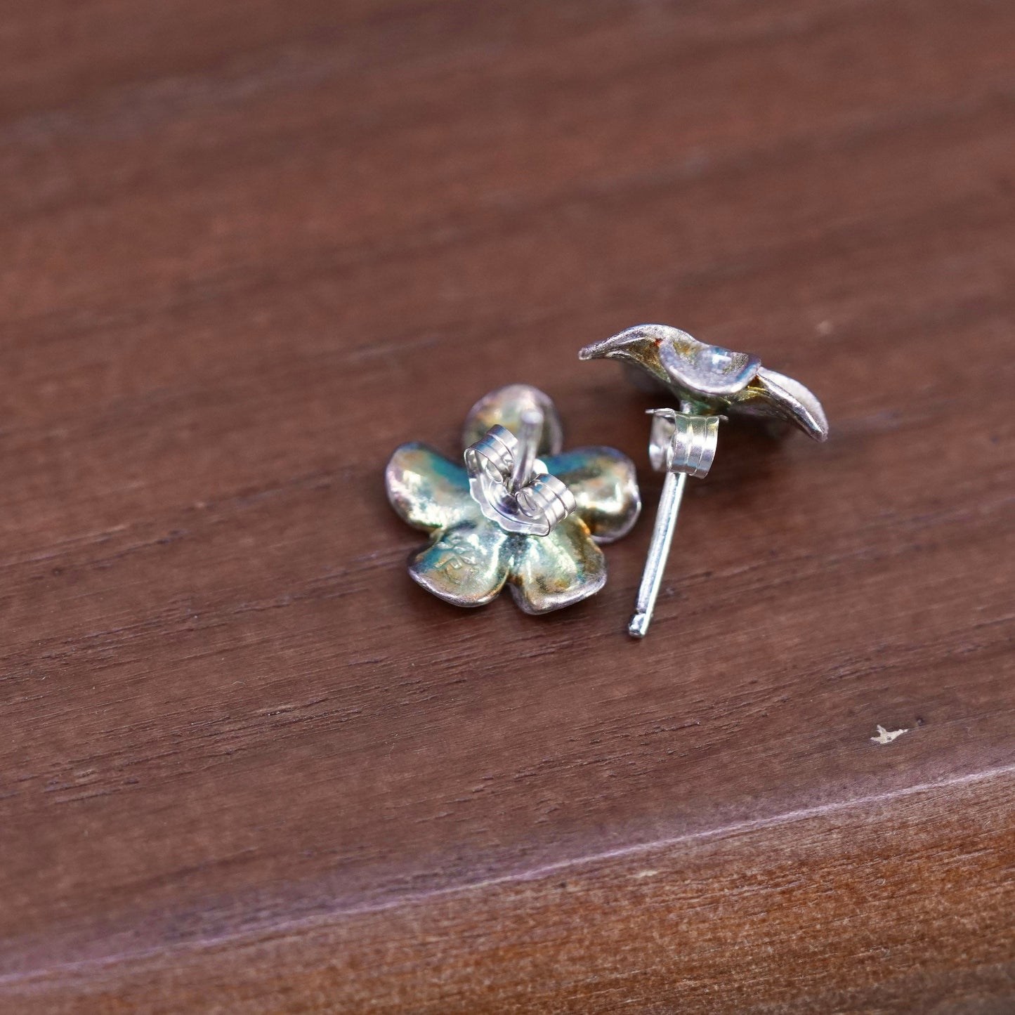 Vintage Sterling silver handmade earrings, 925 plumeria flower studs