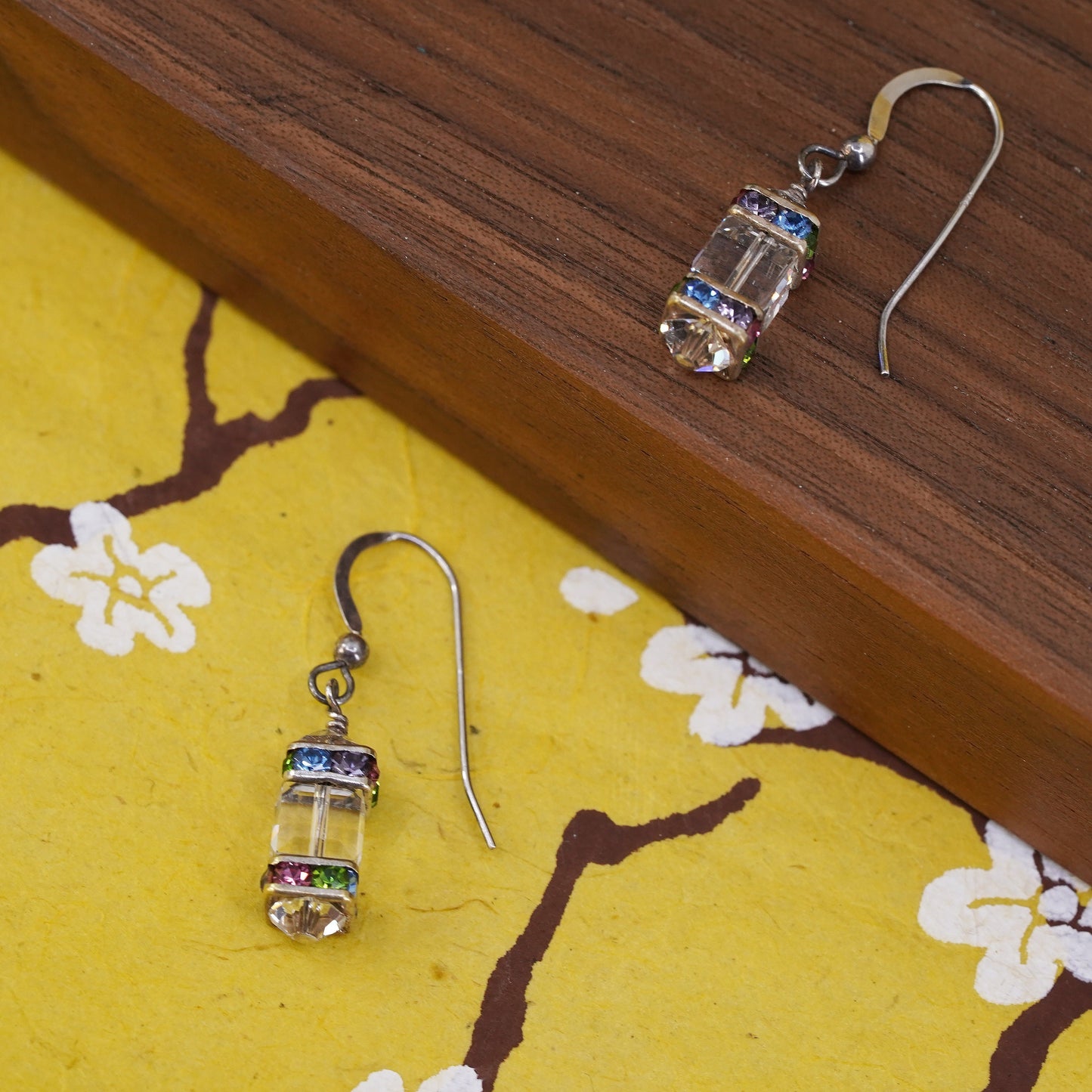 Vintage Sterling silver handmade earrings, 925 hooks with cube CZ